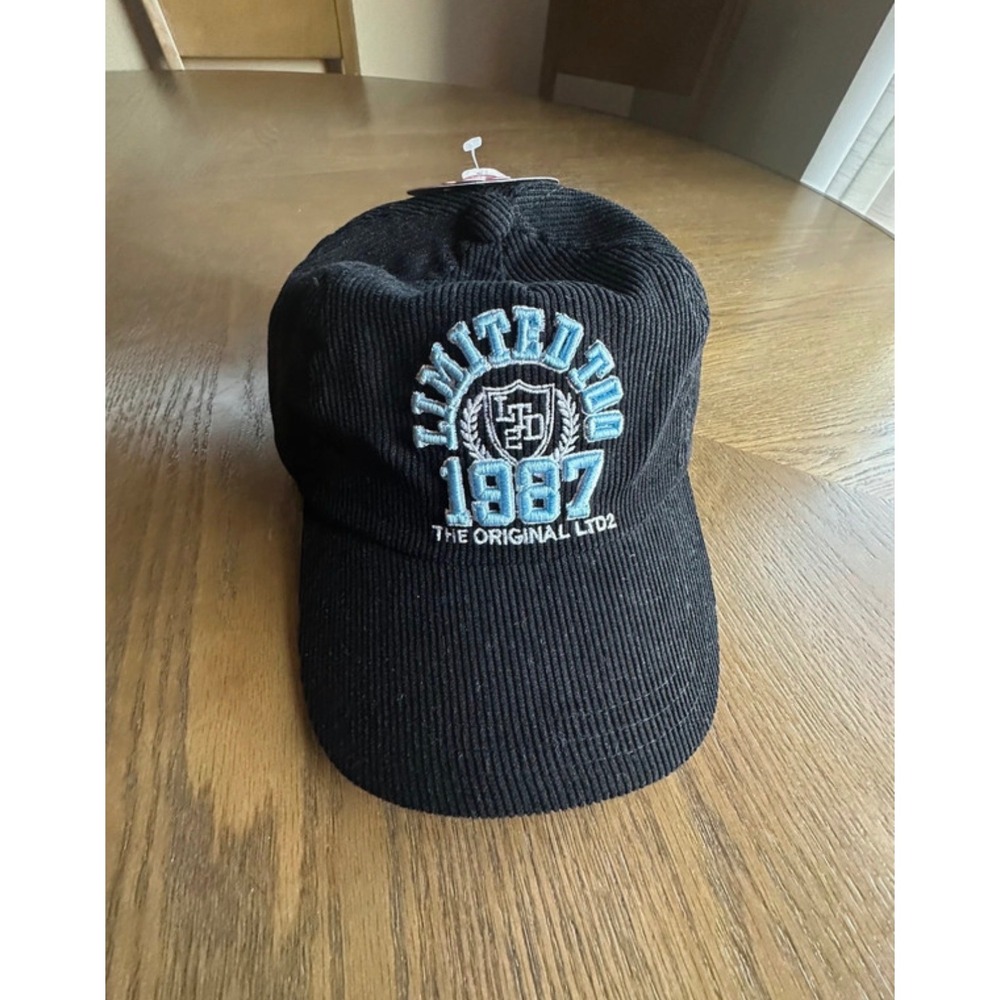 Limited Too Kids Black Corduroy Baseball Hat 1987 Original LTD2 Blue Embroidery